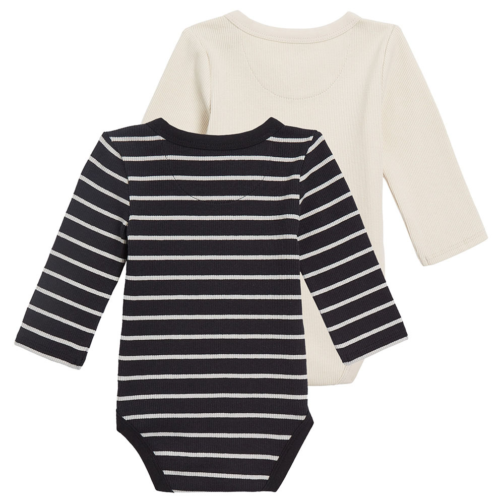 Calvin Klein - 2pc-Set - Striped Long Sleeves Bodysuit - Black/White Cap Gray