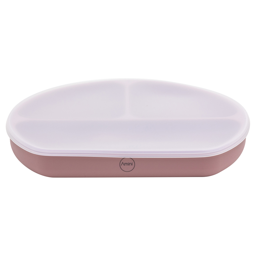 A'ish Home - Covered Grip Plate w/ Spoon & Fork - Dark Pink