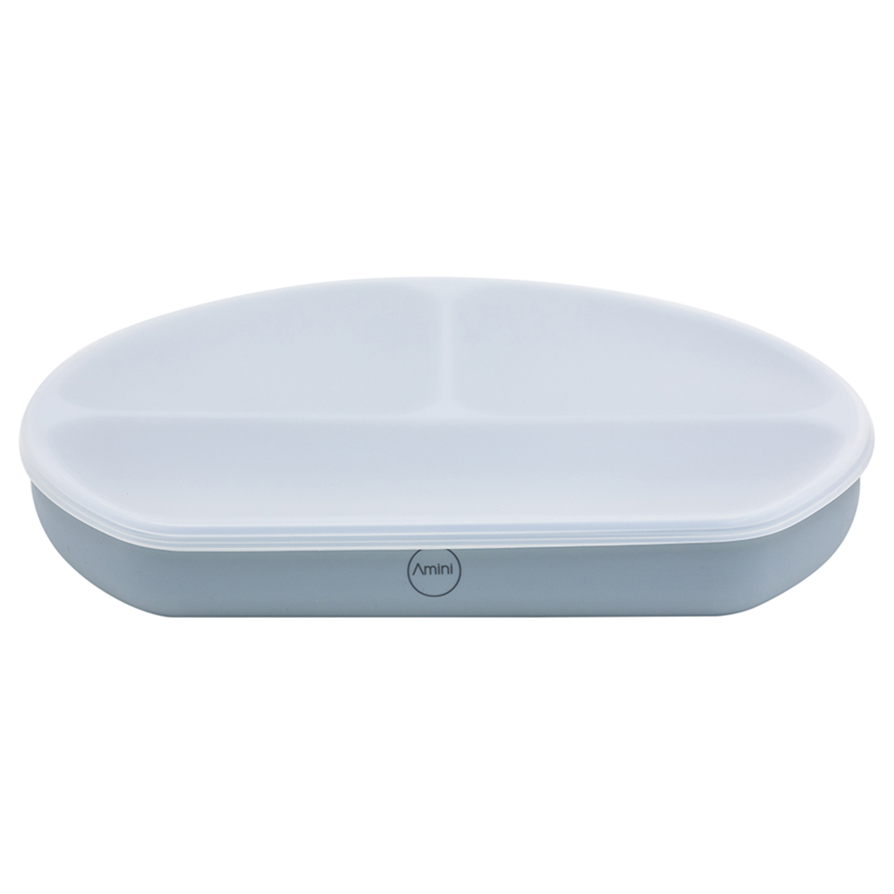 A'ish Home - Covered Grip Plate w/ Spoon & Fork - Dusty Blue