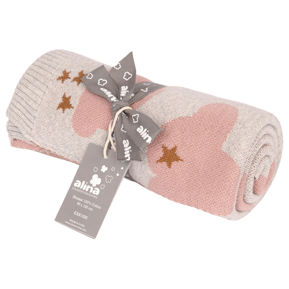 Alina - 100% Cotton Knitted Cloud Drops Blankets - Pink