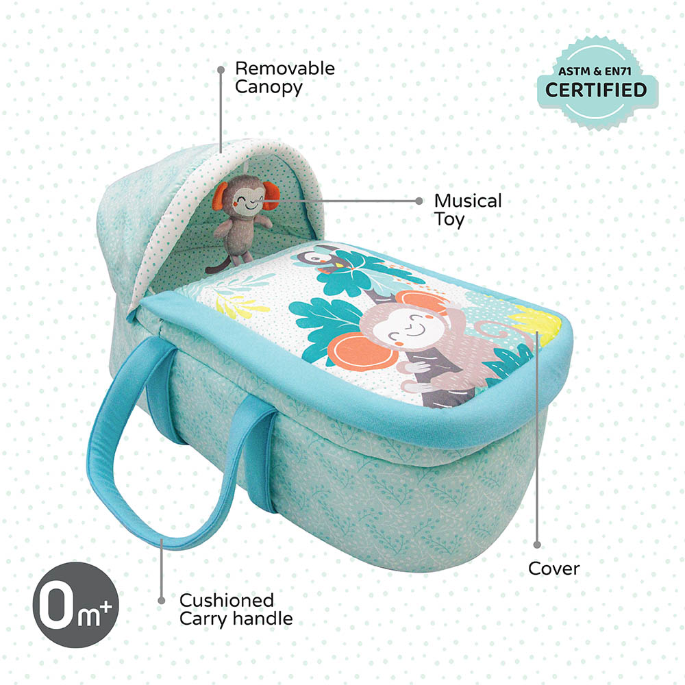 Moon - Jungle Friends Moses Basket w/ Organic Cellular Blanket