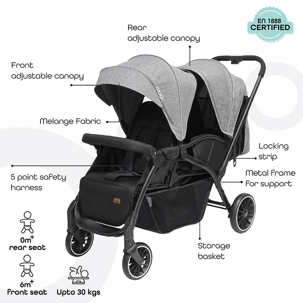 Moon - Dois Twin Stroller w/ Luca Diaper Backpack