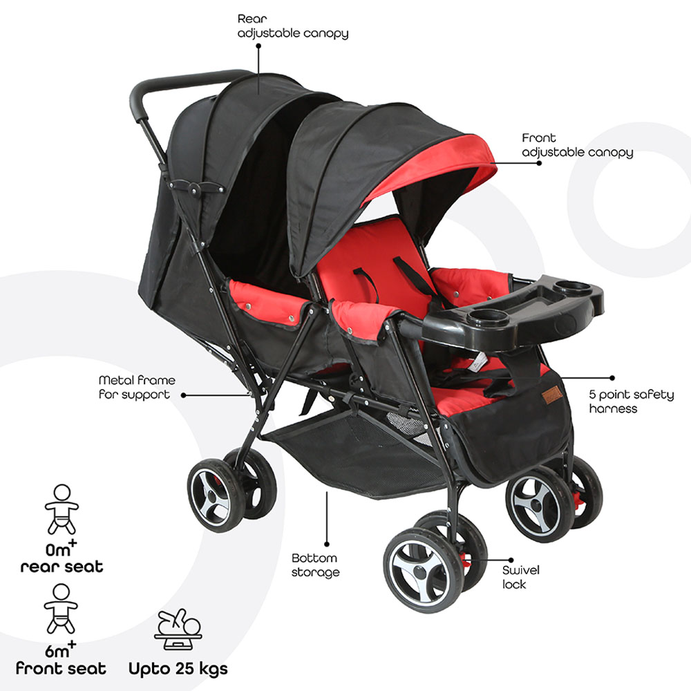 Moon - Magnum Easy Fold Twin Stroller - Red w/ Nutra Diaper Backpack