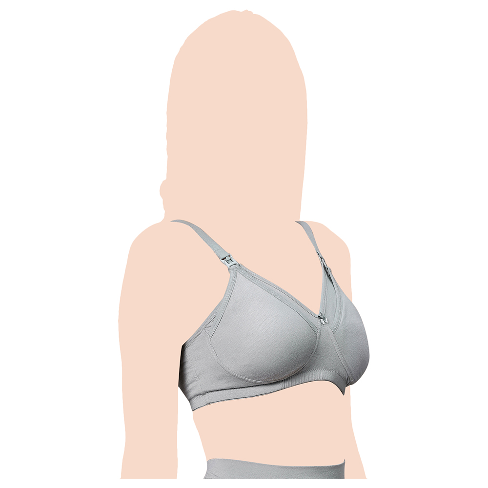 Tummy - 2pc-Set - Bamboo Cotton Maternity Nursing Bra - Grey/Black