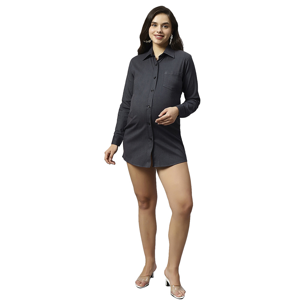Tummy - Long Denim Maternity Shirt - Grey