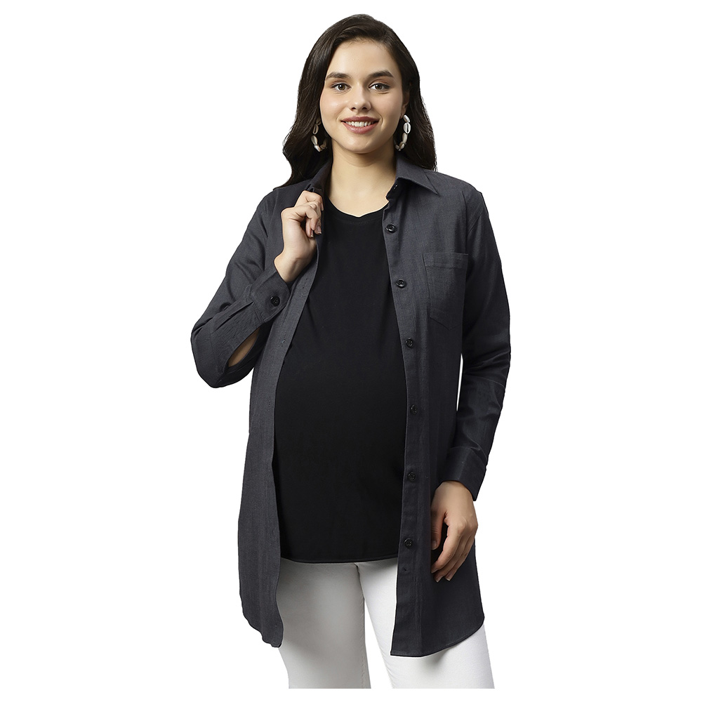 Tummy - Long Denim Maternity Shirt - Grey