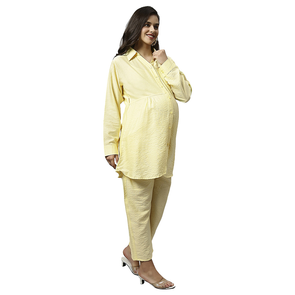 Tummy - Long Cotton Maternity Shirt - Yellow