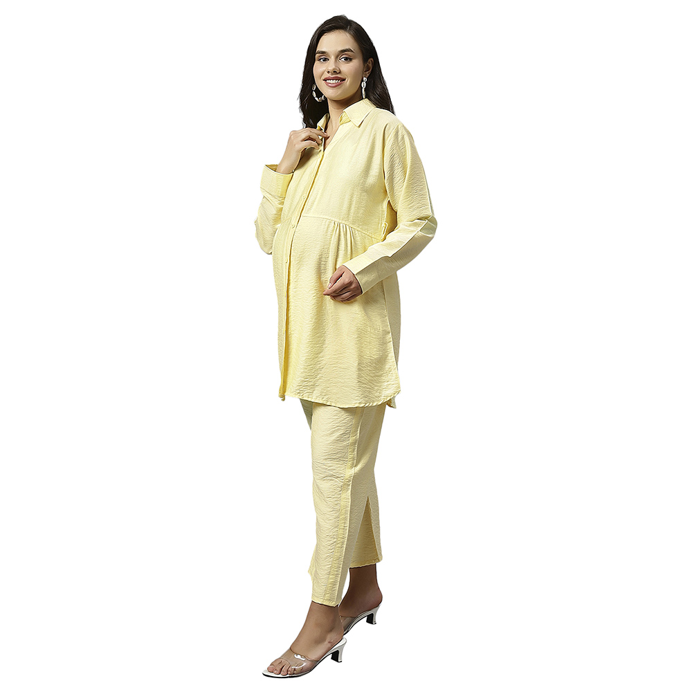 Tummy - Long Cotton Maternity Shirt - Yellow