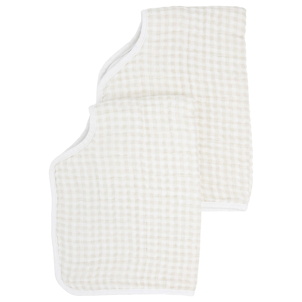 Little Unicorn - Cotton Muslin Burp Cloth - Tan Gingham - 2pcs