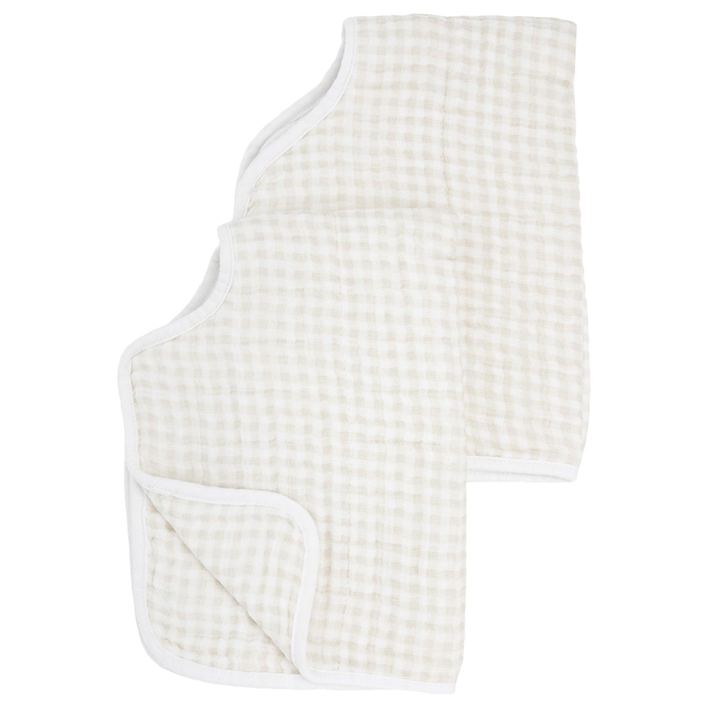 Little Unicorn - Cotton Muslin Burp Cloth - Tan Gingham - 2pcs