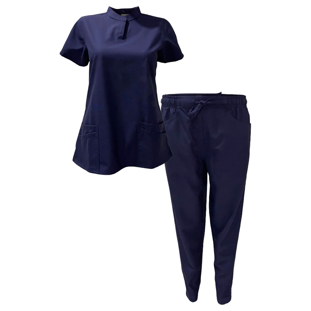 Veronica - 2pc-Set - Women Poly Viscose Chinese Collar Scrub Set -Navy Blue
