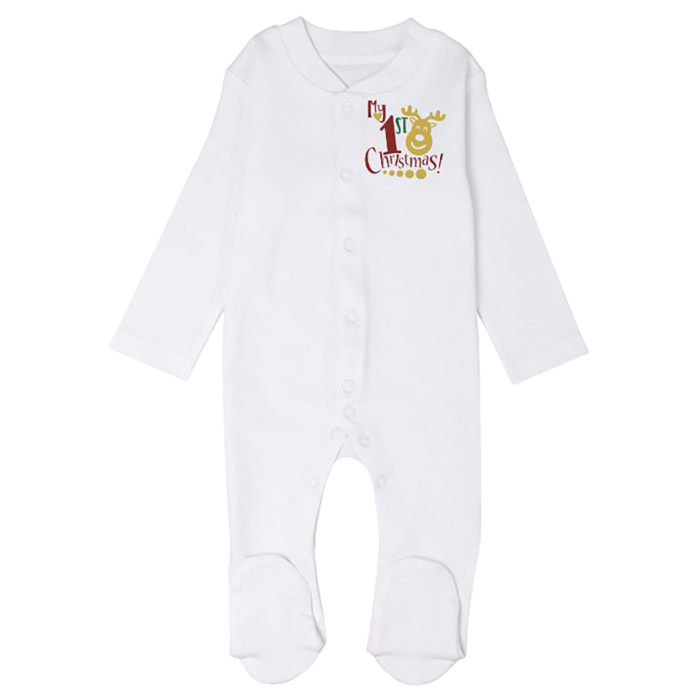 Impressions- My First Christmas Full Sleeved Romper Reindeer - White