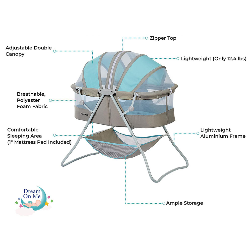 Dream On Me - Karley 3-in-1 Portable Baby Bassinet - Blue & Grey