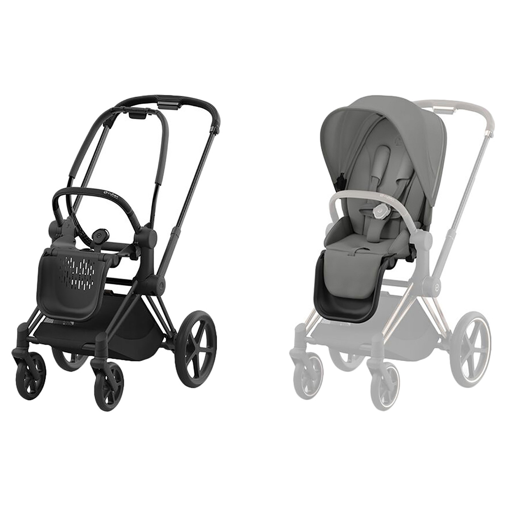 Cybex - Hardpart Priam Frame - Matt Black With Priam Seat Pack - Soho Grey