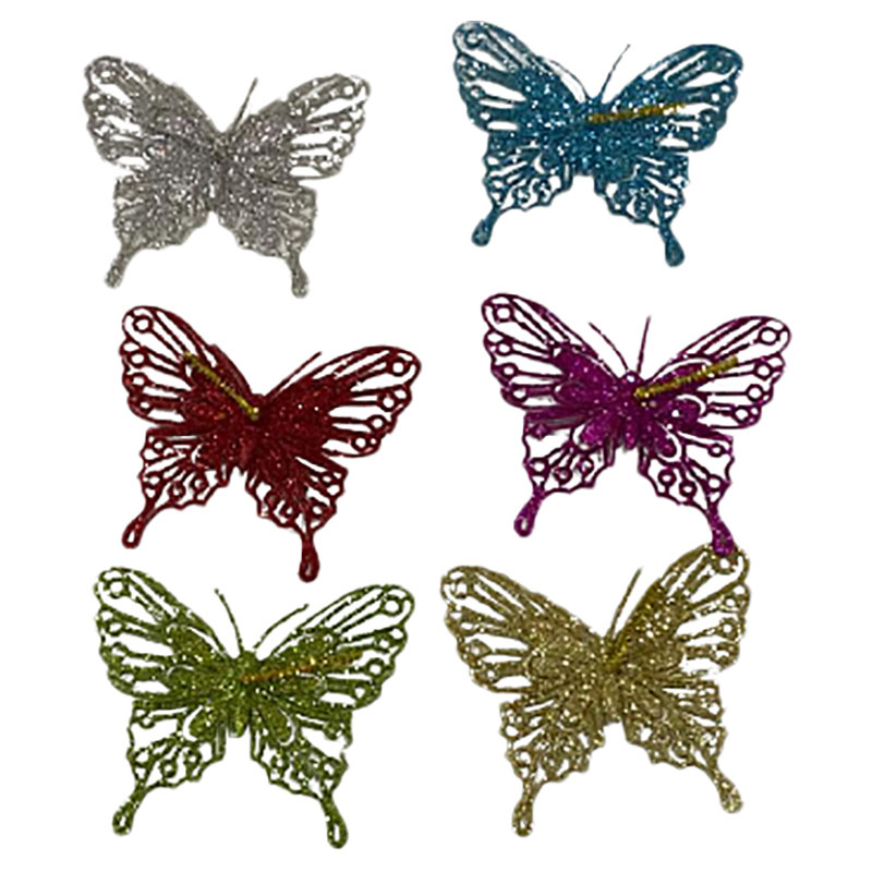Merry Christmas - Glitter Butterfly Hanging Ornament - Pack of 6